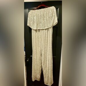 Elegant Sequin Jumpsuit in Silver